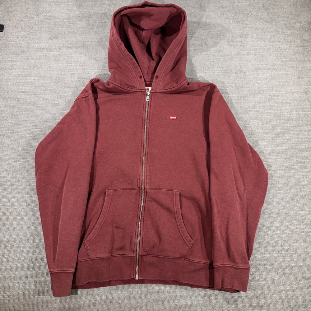 Levis Full Zip Hoodie Mens XL Burgundy Excellent Standard Fit Red Tab Logo - Picture 1 of 8